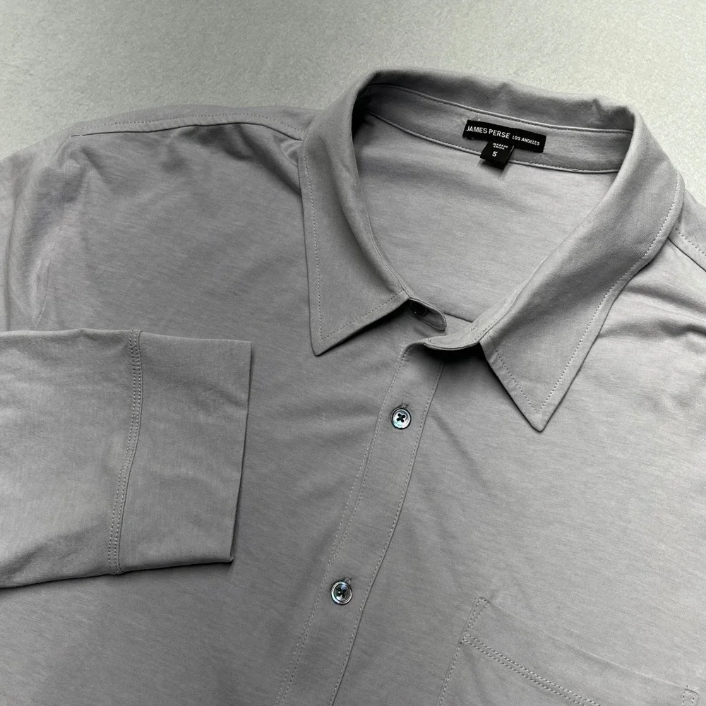 James Perse Clean Finish Jersey Men Gray Cotton Long Sleeve Button Shirt 5 95330